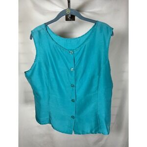 Samantha Taylor 100% Silk Sleeveless Button Back Blouse Turquoise Blue XL 6L175